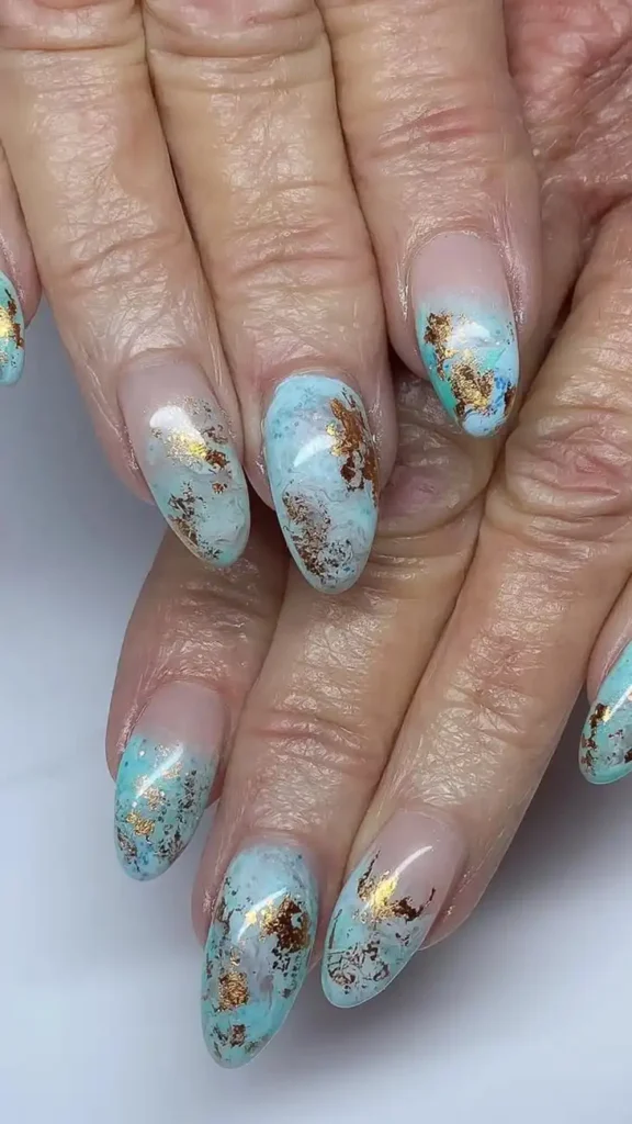Summer Turquoise Treasure Chrome Nails