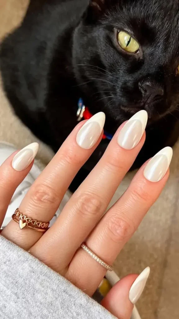 Summer White Ice Chrome Nails