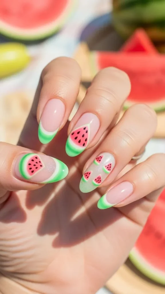 Summer Pastel Watermelon Slice Tips