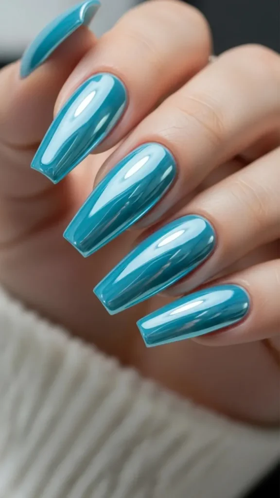 Icy Blue Mirror Shine Summer Chrome Nails