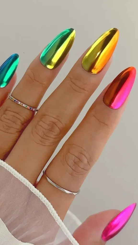 Summer Multicolor Dot Chrome Mani Nails