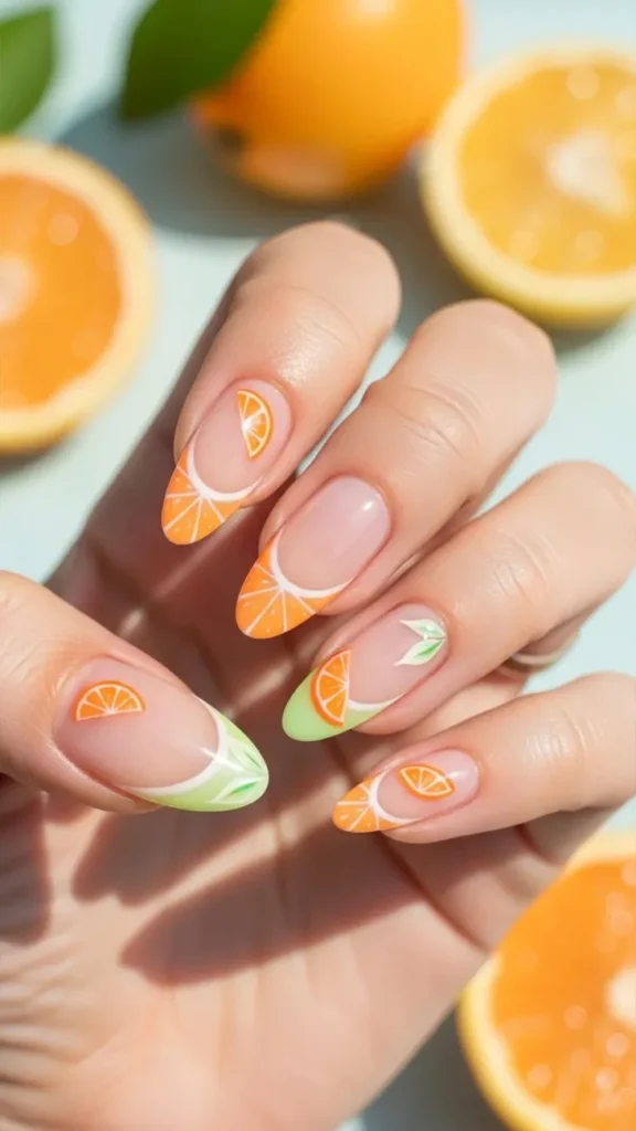 Summer Pastel Nails Orange Slice Frenchies