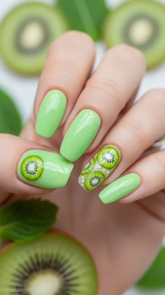 Kiwi Green Pop Summer Pastel Nails