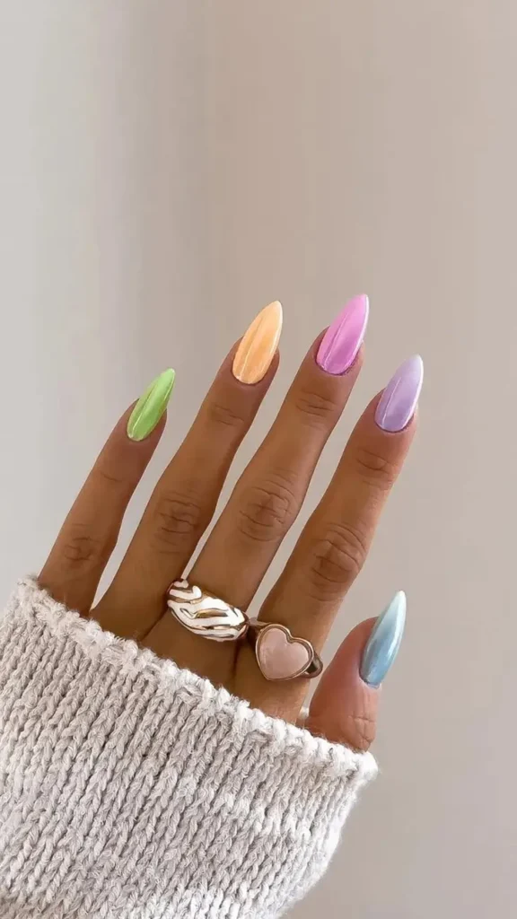 Summer Pastel Rainbow Chrome Nails