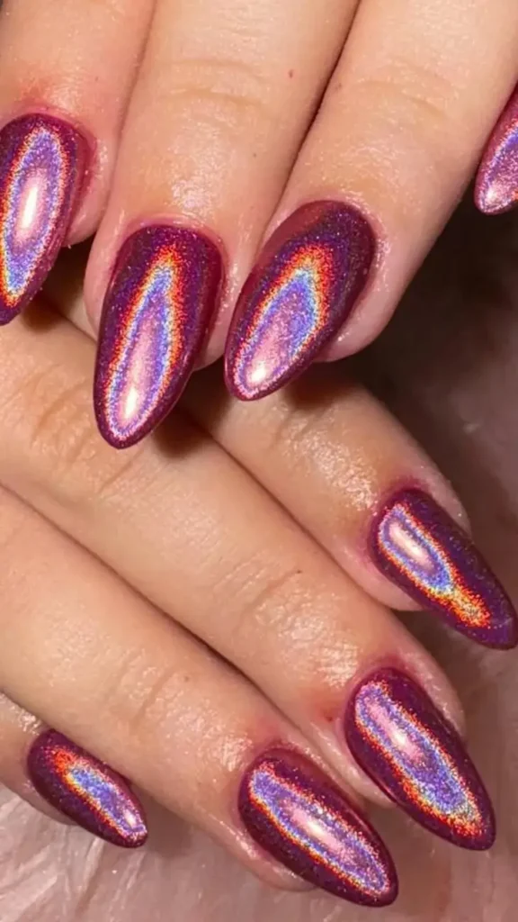 Summer Holographic Pink Chrome Nails