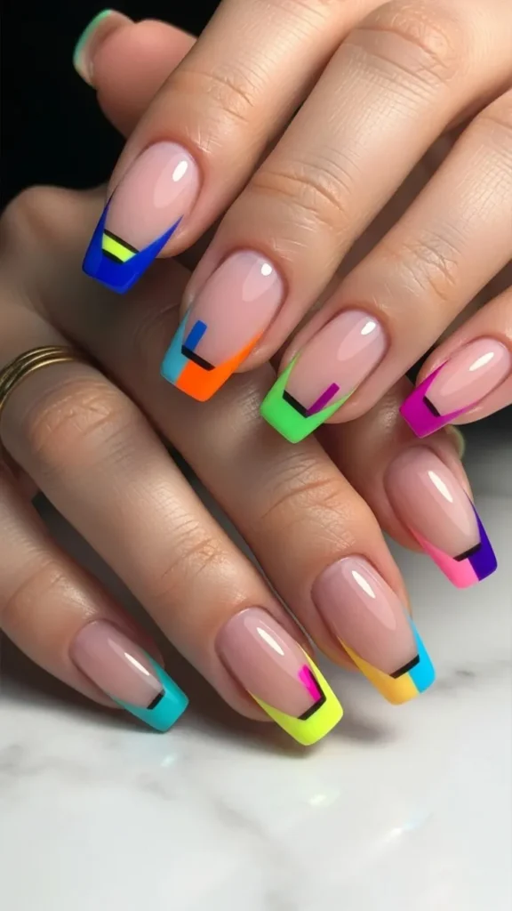 Abstract Color Block Tips Summer French Tip Nail