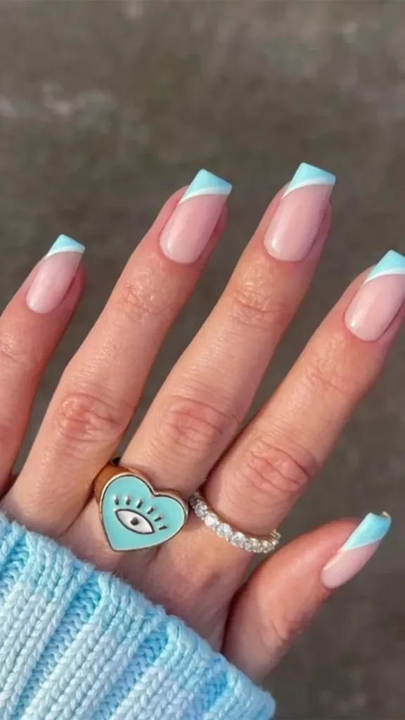 Aqua Blue Wave Summer French Tips Nail