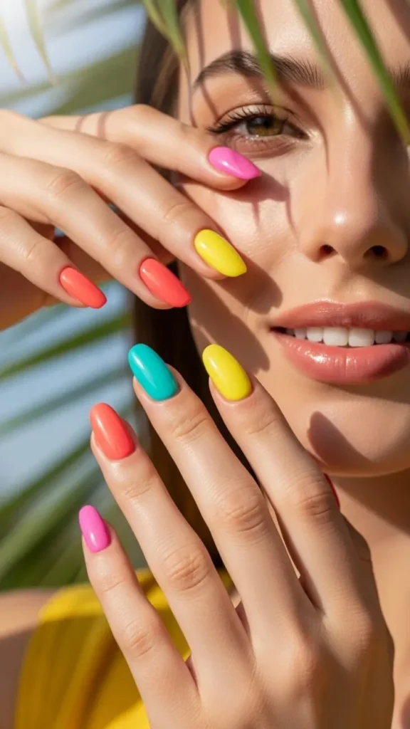 Bright Summer Colors in Squoval Shape