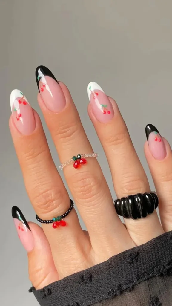 Cherry-Tipped French Mani Fruit Nail
