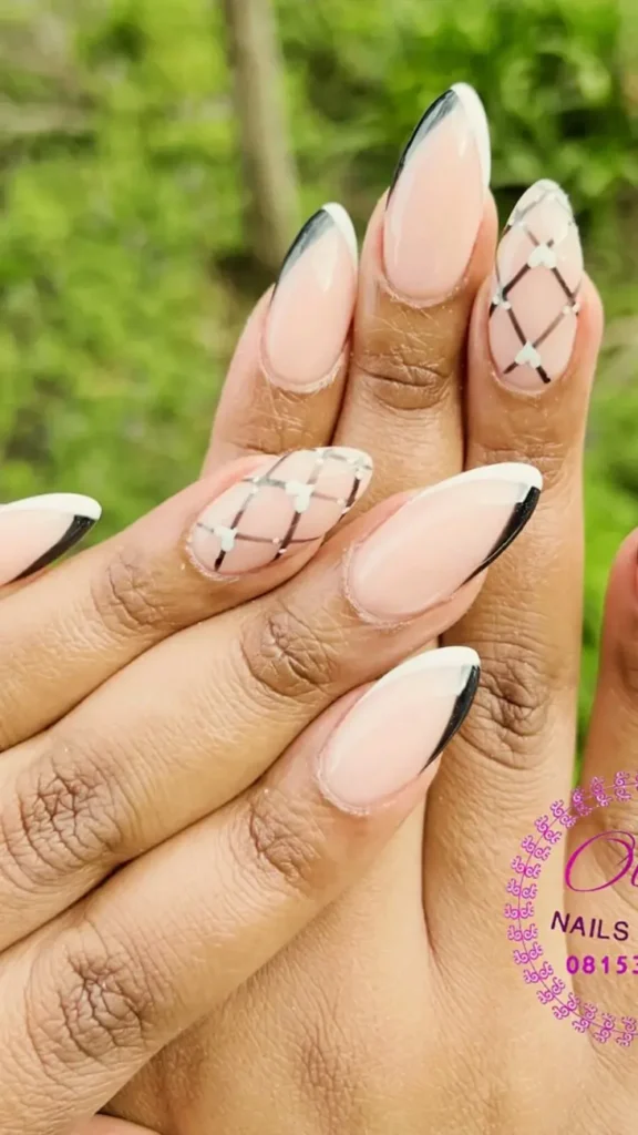 Coral and Black Geometric Shapes Summer Nail