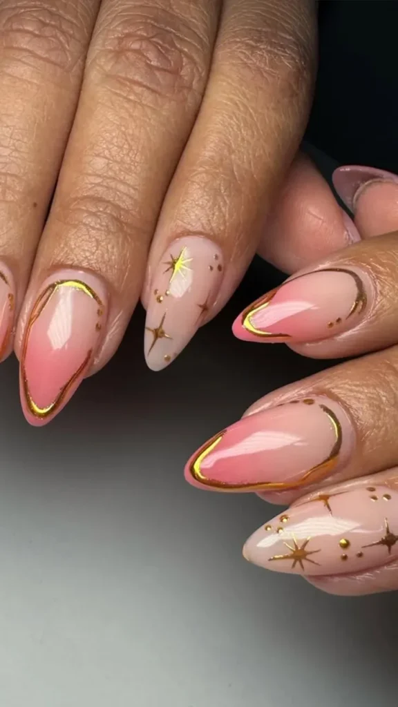 Coral and Gold Foil Accents Summer Coral Nail