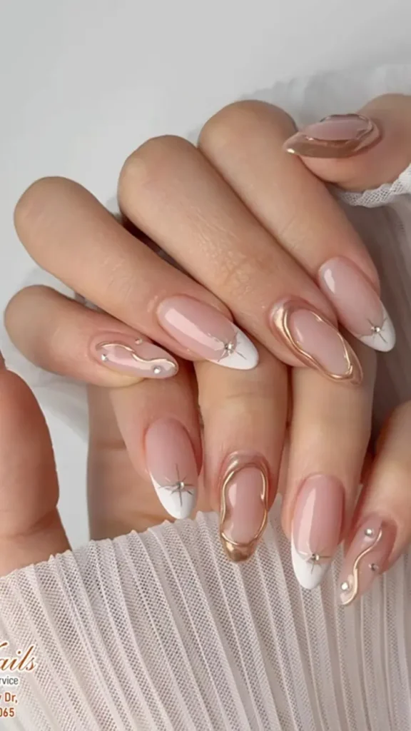 Coral and Gold Stripes Summer Nail