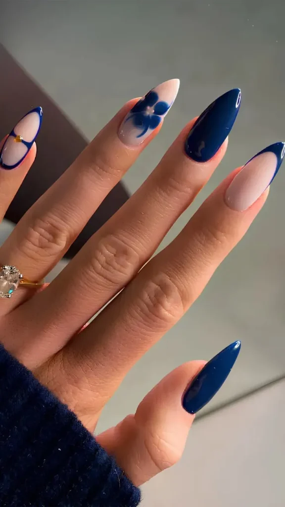 Coral and Navy Blue Combo Summer Nail