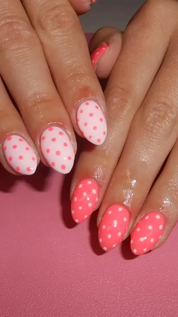 Coral and White Polka Dots Summer NAil