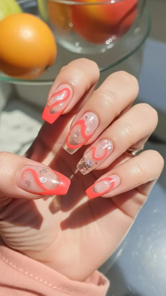 Coral with Clear Jelly Base Summer Nail