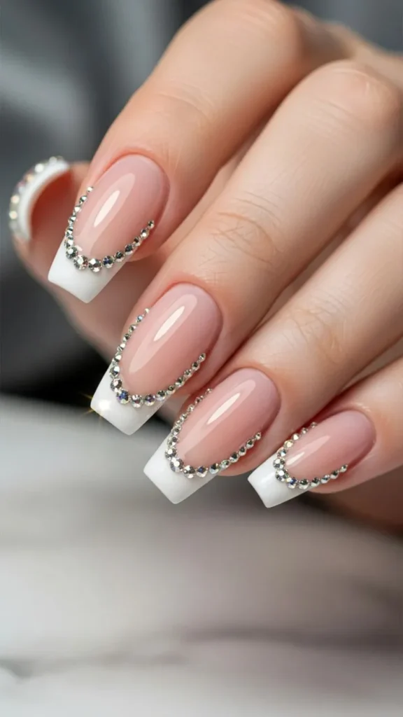 Crystal-Edged Summer French Tips Nail
