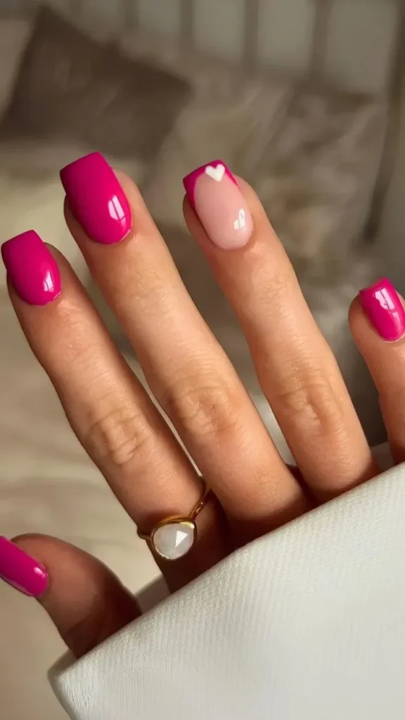 Heart Accents Hot Pink Summer Nail
