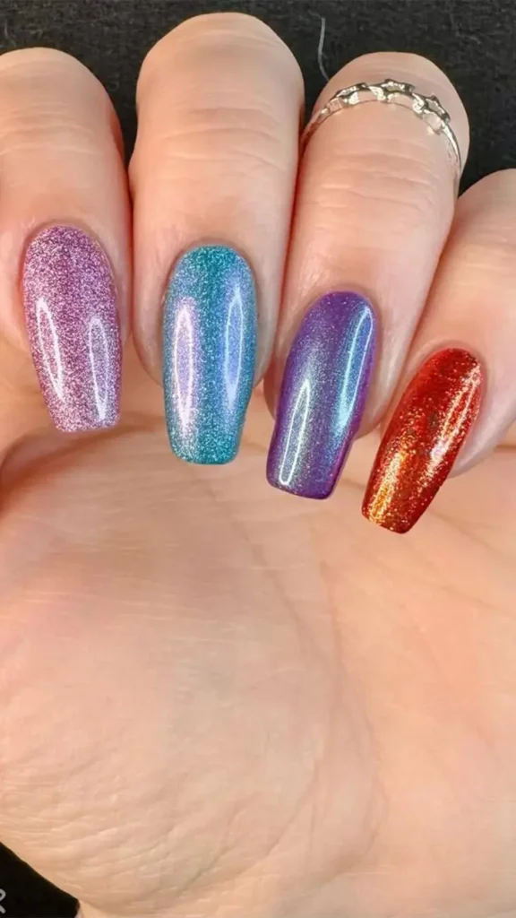 Holographic Finish on Squoval Nails