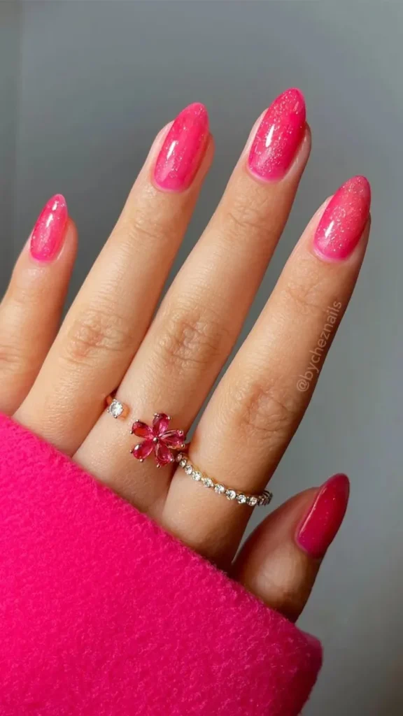 Hot Pink and Silver Glitter Hot Pink Summer Nail