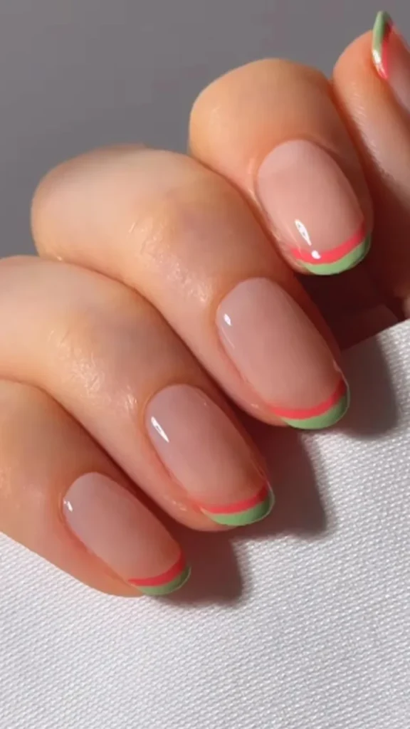 Juicy Watermelon French Tips Summer Fruit Nail
