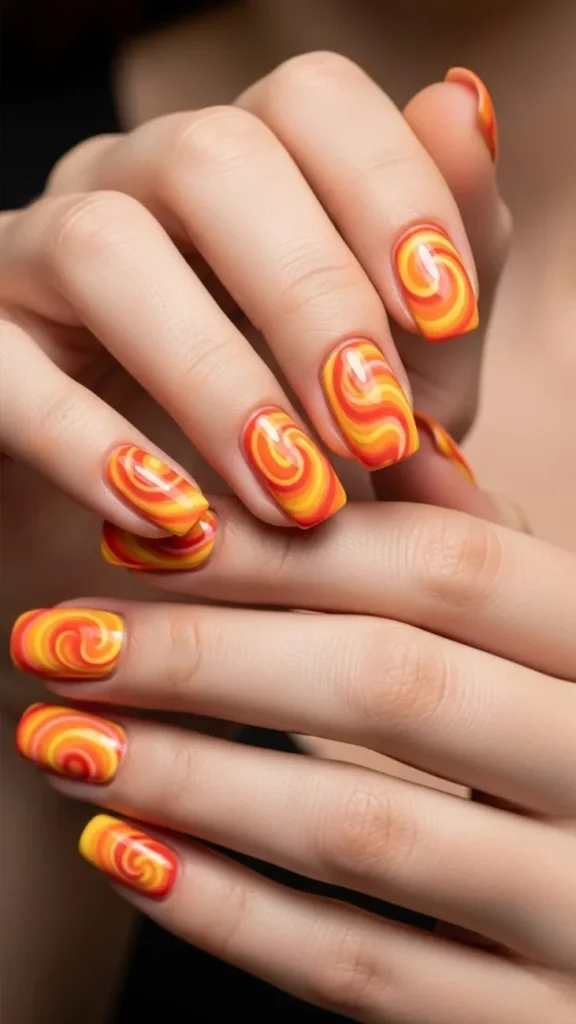 Mango Sunset Swirl Fruit Nail