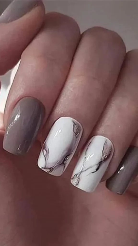 Marble Design on Squoval Nails
