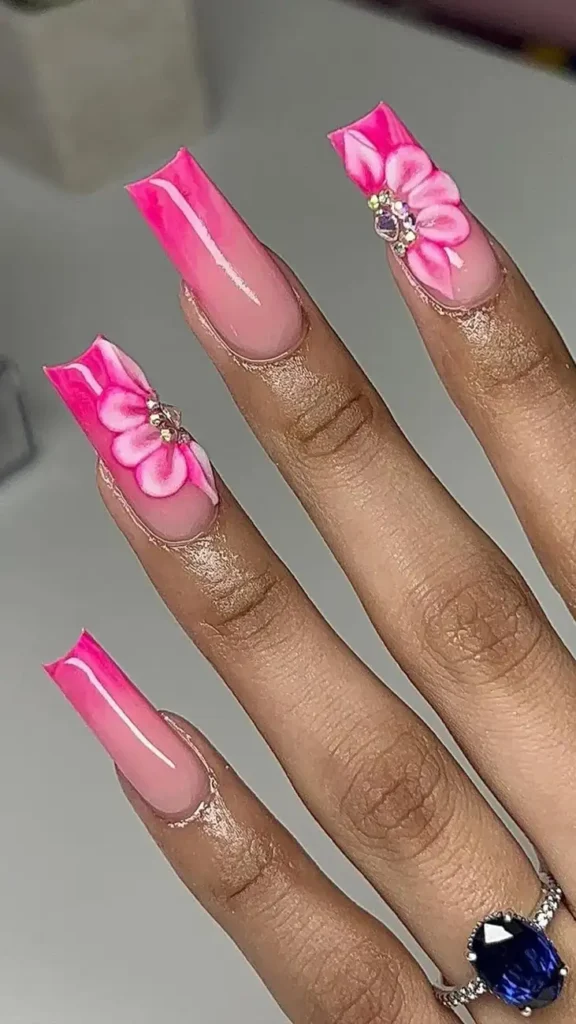 Marble Effect Hot Pink Summer Nail