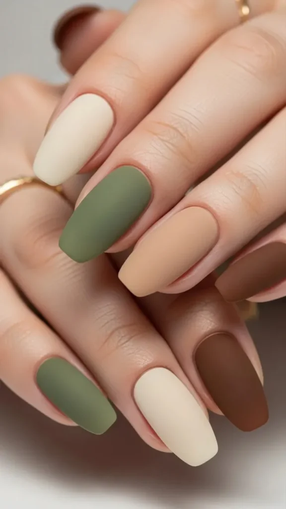 Matte Squoval Nails in Earth Tones