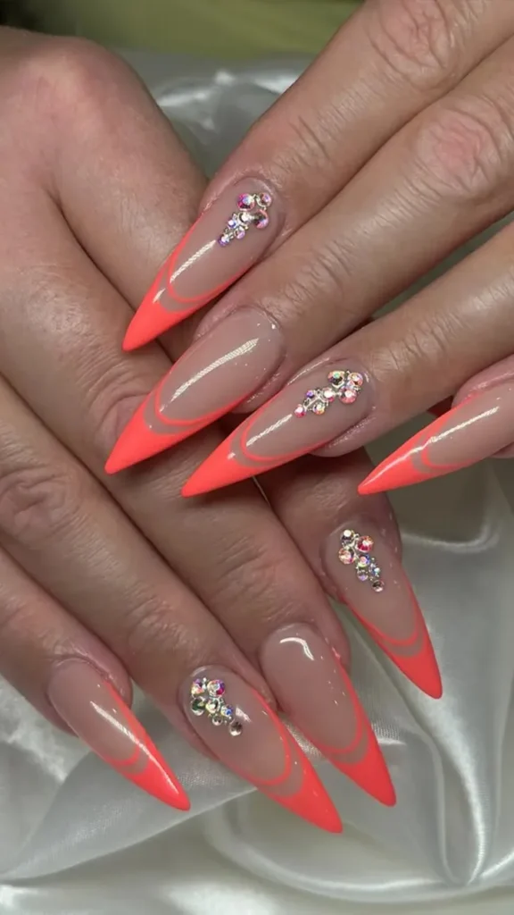 Neon Coral French Tips Summer Coral Nail
