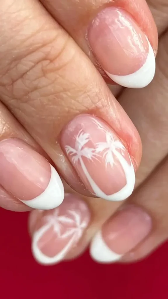 Palm Tree Summer French Tip Nail Accent