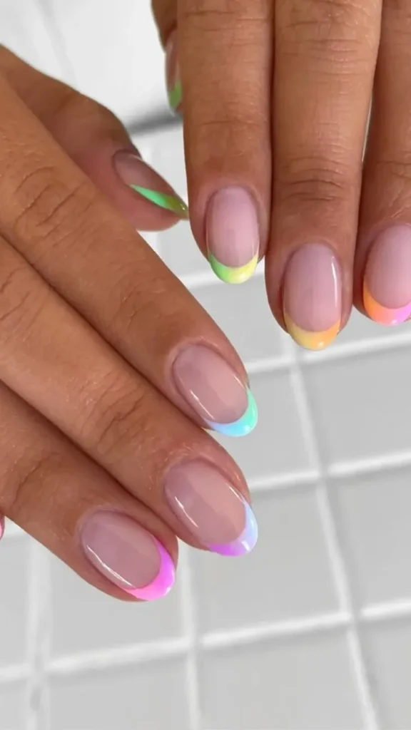Pastel Rainbow Summer French Tips Nail