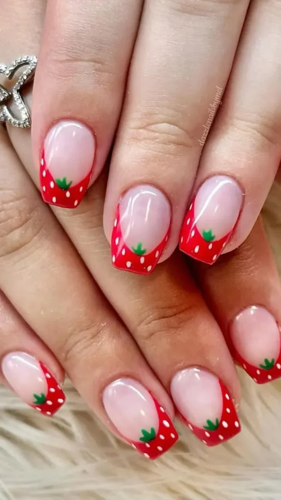 Strawberry Red Summer French Tips Nail