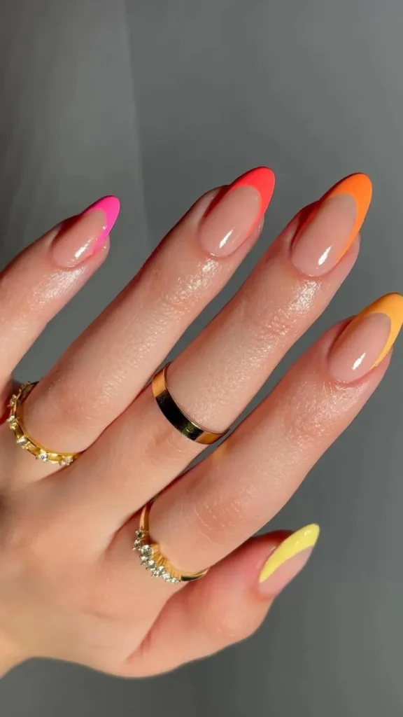 Sunset Orange Summer French Tip Nail