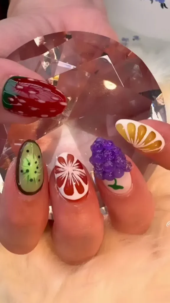 Tropical Fruit Foil Nails